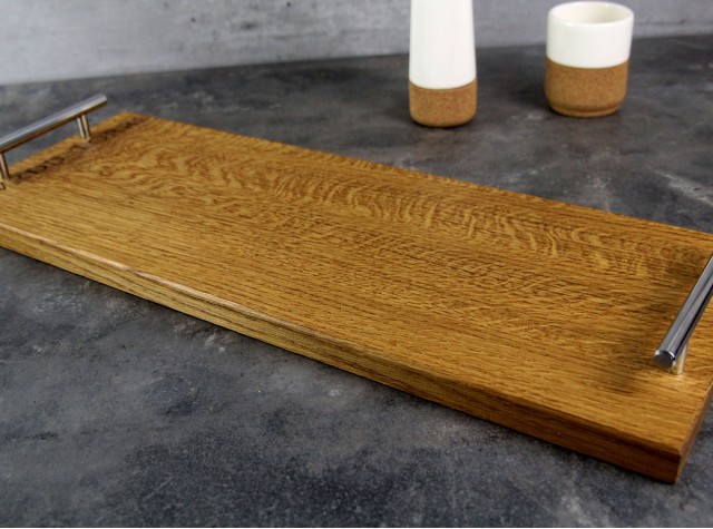 personalised oak tray with copper handles 220x400